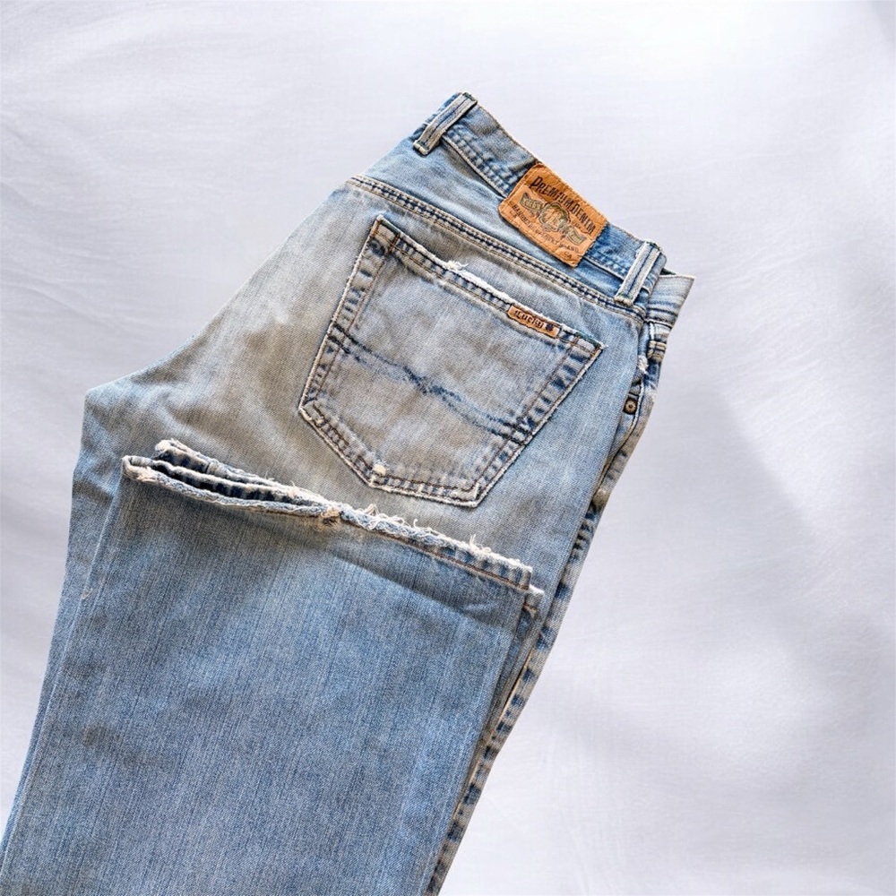 Lucky Brand Men’s Jeans Relaxed Bootleg Destructed SZ 33/34 Zip Fly VTG 👖🍀